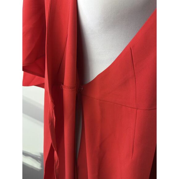 Ming Wang Butterfly Sleeve Crepe de Chine Wrap Dress Poppy Red Women's Size XL - Picture 8 of 16